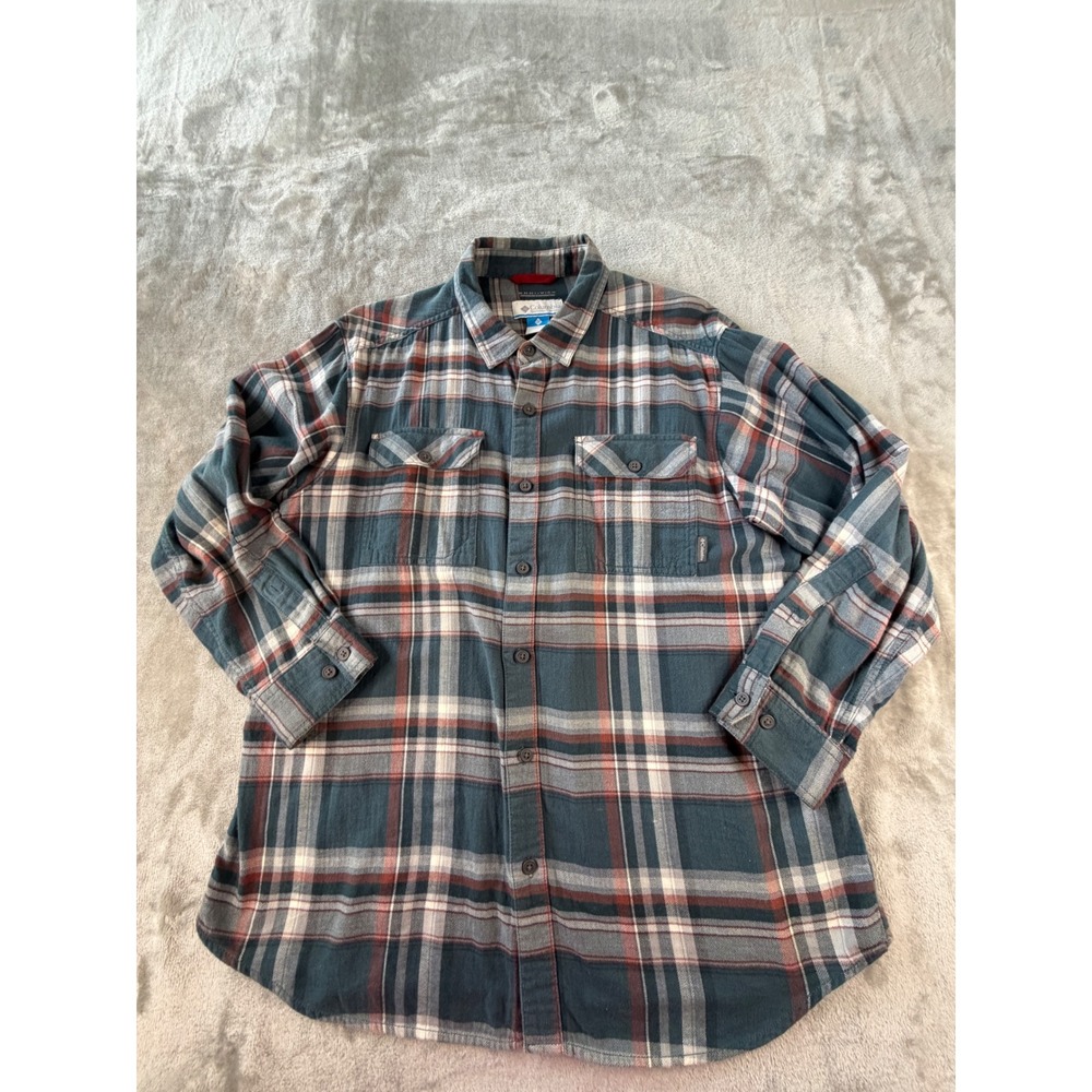 Columbia Flannel Shirt Mens Large Blue Plaid Omni-Wick AM8194 Button Up